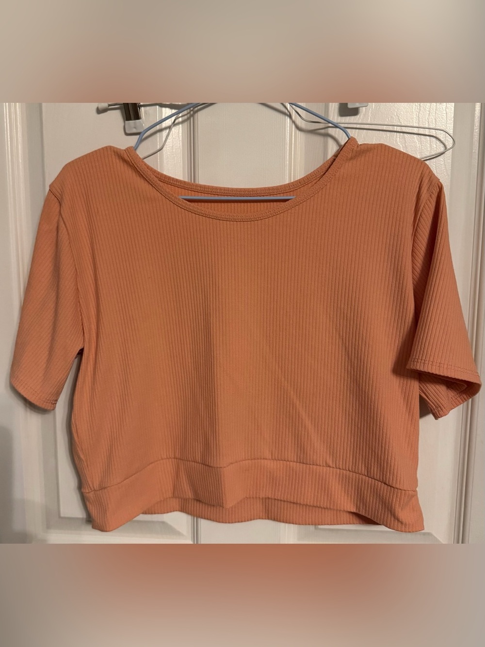 Halftees Ribbed Short Sleeve Top in Peach, OS (~M to XL)
